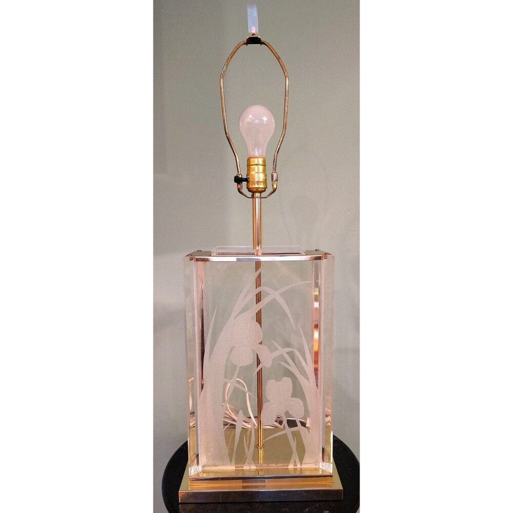 Vintage Mid 1980s Fredrick Ramond Etched Flowers Table Lamp